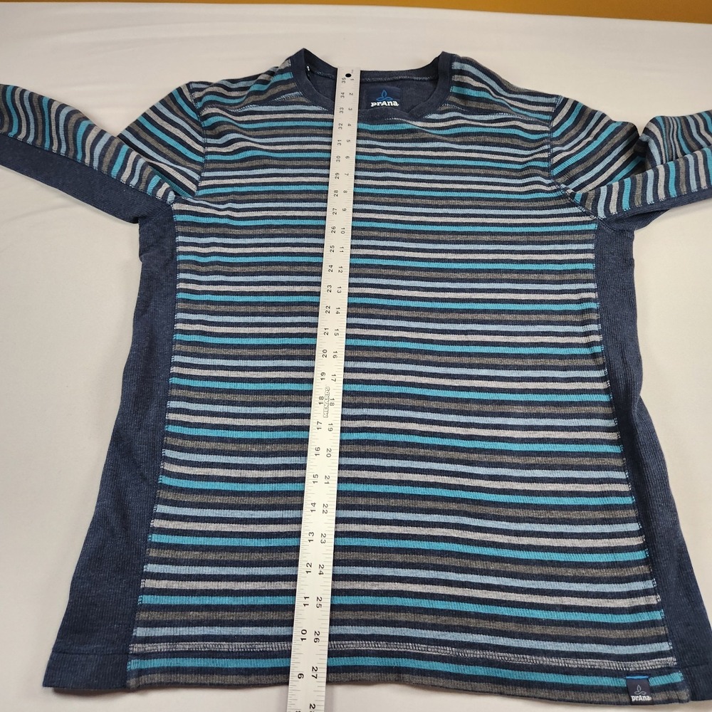 Prana Men's Med Driftwood Crew Sweater Striped Long Sleeve Pullover Organic - Picture 5 of 9